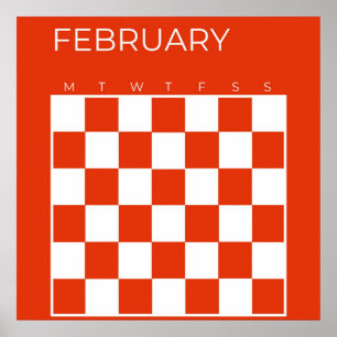Póster Calendario de febrero rojo blanco sin fecha