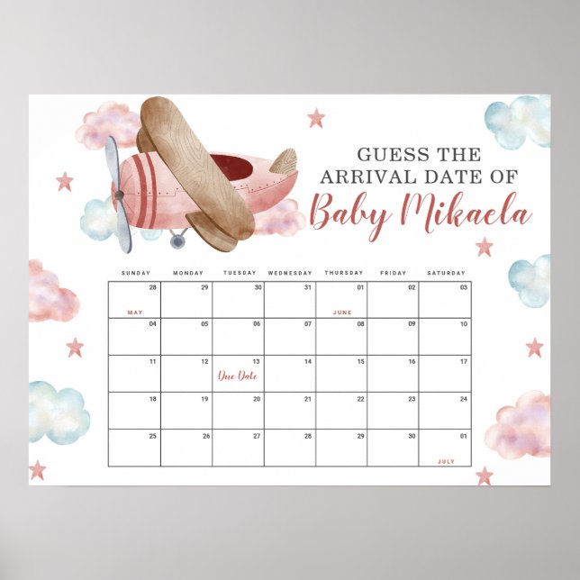 Póster Calendario de Fecha de Nacimiento del Bebe de Avió (Frente)