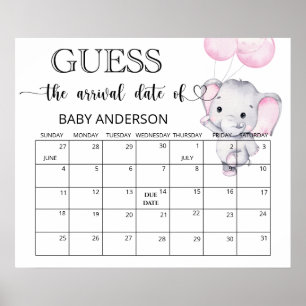 Póster Calendario de Fecha de Parto del Elefante Rosa
