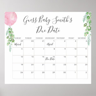 Póster Calendario de fecha de parto estimada de bebé con 