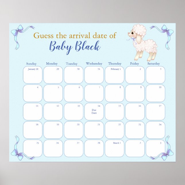 Póster Calendario de fecha de vencimiento de Baby Shower  (Frente)
