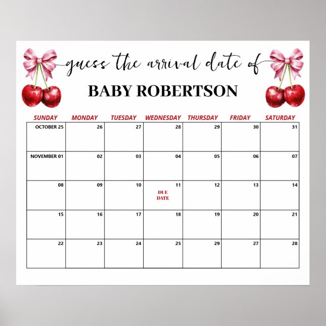 Póster Calendario de fecha de vencimiento de la cita de b (Frente)