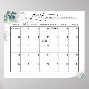 Póster Calendario de fecha probable de parto con hojas de