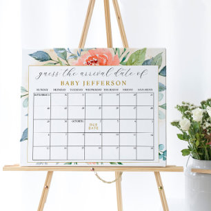 Póster Calendario de Fecha Probable de Parto Floral Rosa