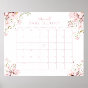 Póster Calendario de Floral Rosa Cuando Florecerá la Bebé