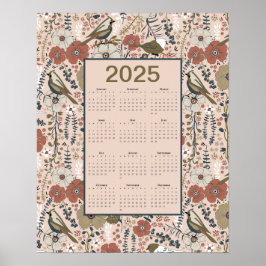 Póster Calendario de Flores de Aves de 2025