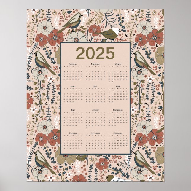 Póster Calendario de Flores de Aves de 2025 (Frente)