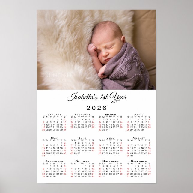 Póster Calendario de foto de primer año de recién nacido  (Frente)