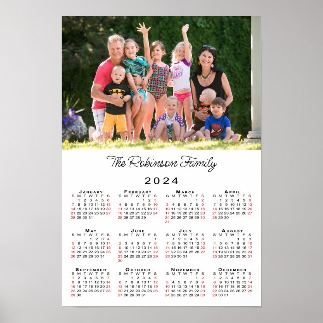 Póster Calendario de foto y nombre personalizado 2024 (Frente)