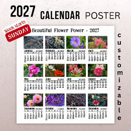 Póster Calendario de Fotos de Flores 2027 - Semana de dom