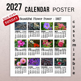 Póster Calendario de Fotos de Flores 2027 - Semana de dom