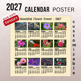 Póster Calendario de Fotos de Flores 2027 - Semana de dom