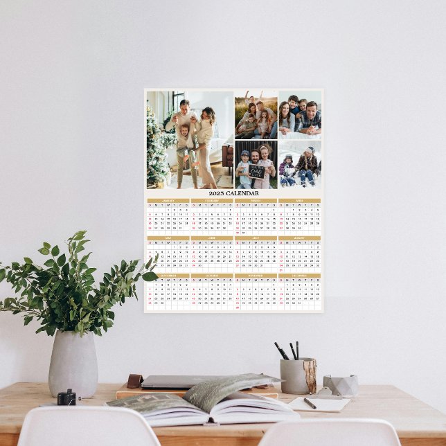 Póster Calendario de fotos de la familia de Personalizado (Personalize 2025 with our custom photo calendar poster—display favorite photos and stay organized.)
