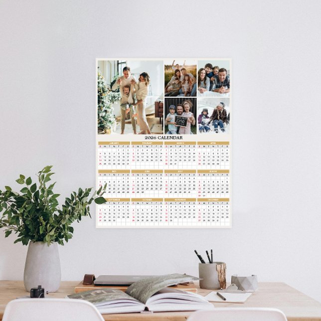 Póster Calendario de fotos de la familia de Personalizado (Personalize 2026 with our custom photo calendar poster—display favorite photos and stay organized.)