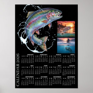Póster Calendario de Fotos de Pesca 2026, Pesca con Mosca