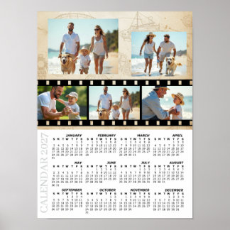 Póster Calendario de fotos familiares 2027, vintage, indu