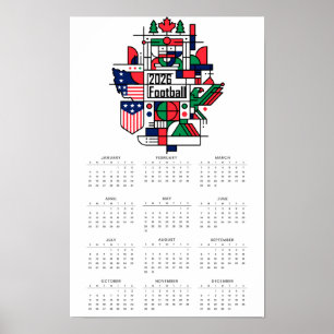 Póster Calendario de Fútbol 2026 EE. UU., Canadá, México