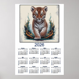 Póster Calendario de gatito de tigre 2026