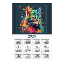 Calendario de gato hermoso acuarela