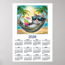 Póster Calendario de gatos 2026 Gato tropical genial