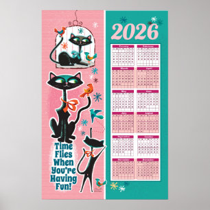 Póster Calendario de Gatos de Cocina Poster de Estilo Med