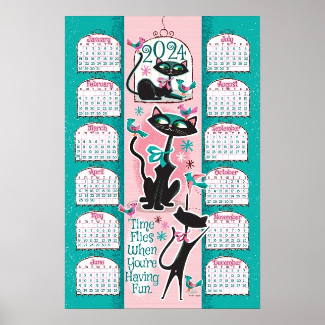 Póster Calendario de gatos modernos de mediados de siglo  (Frente)