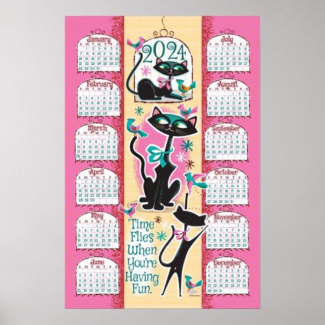 Póster Calendario de gatos modernos de mediados de siglo  (Frente)