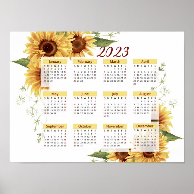 Póster Calendario de Girasoles, Calendario 2023, Anual (Frente)