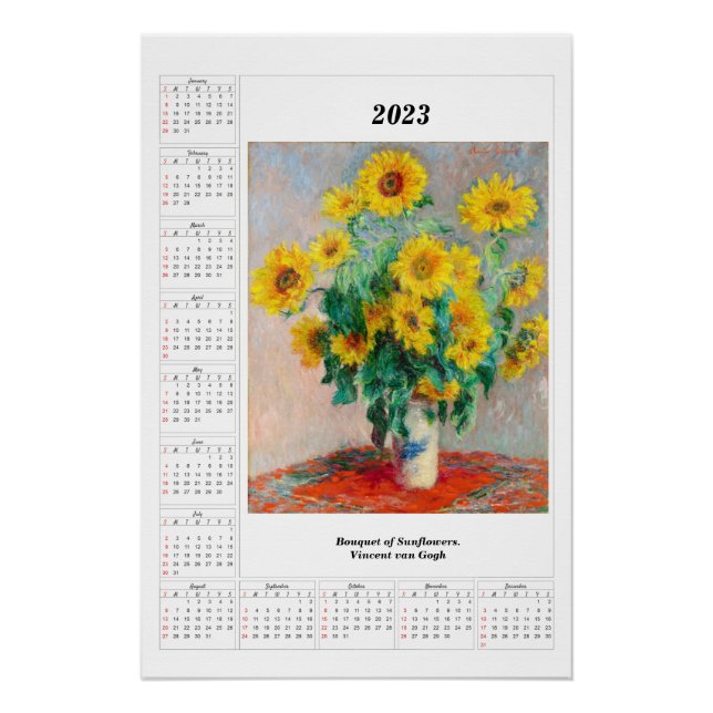 Póster Calendario de girasoles para 2023 (Anverso)