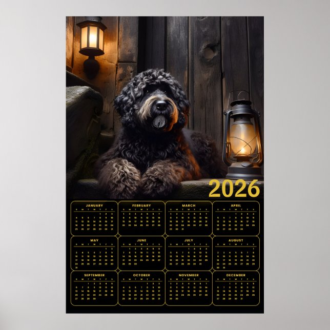 Póster Calendario de Goldendoodle negro 2026 (Frente)