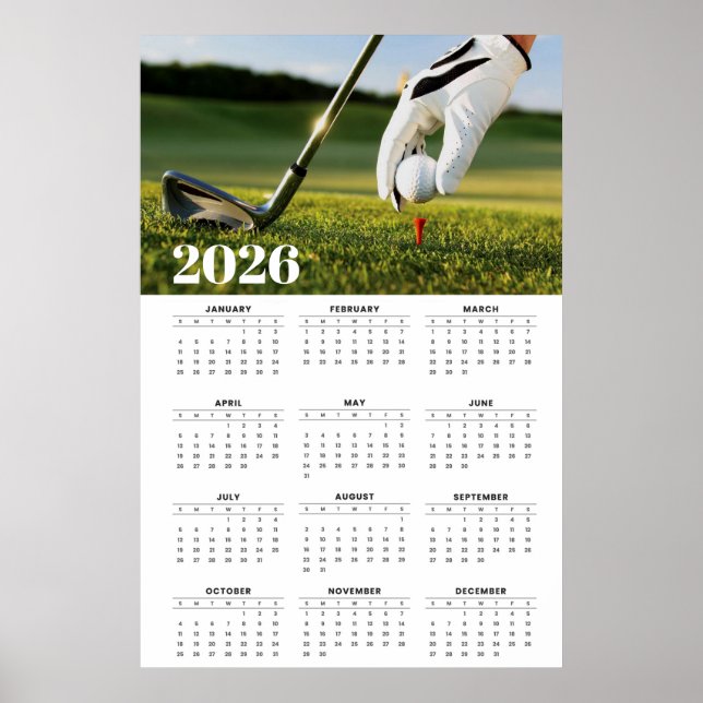 Póster Calendario de golf 2026 con fotografía de salida d (Frente)
