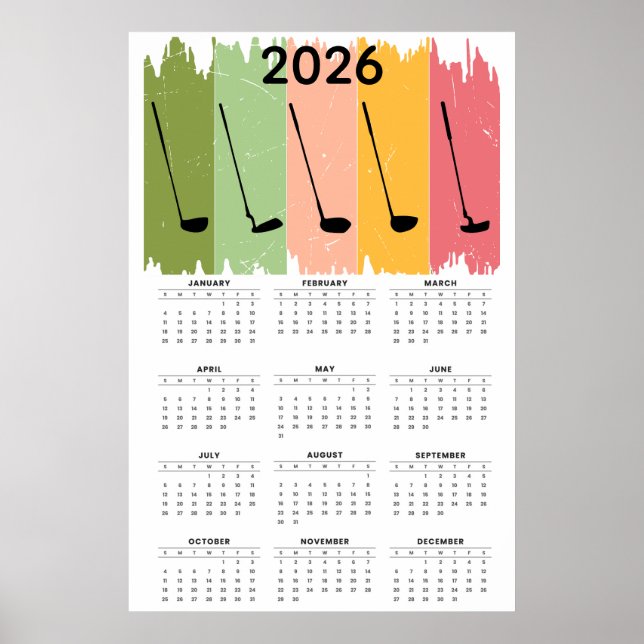 Póster Calendario de Golf 2026 en Negrita (Frente)