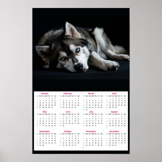 Póster Calendario de Husky Siberiano 2025 (Frente)