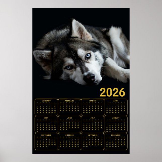 Póster Calendario de Husky Siberiano 2026 (Frente)