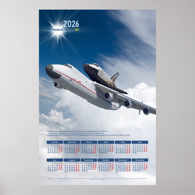 Póster Calendario de Ingeniería Antonov An-225 Mriya 2026 (Frente)