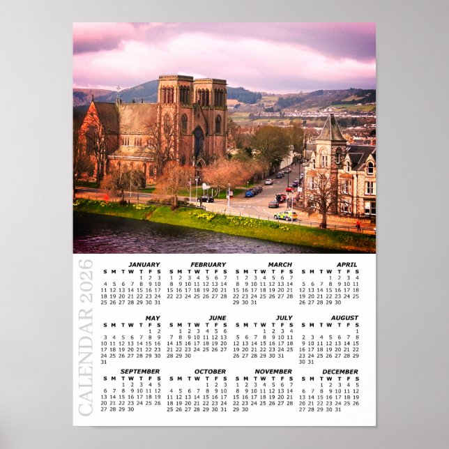 Póster Calendario de Inverness 2026, Tierras Altas de Esc (Frente)