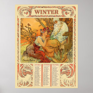 Póster Calendario de Invierno de la Era Victoriana Art No