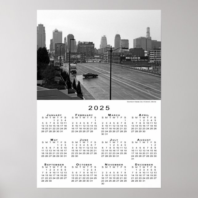 Póster Calendario de Kansas City, Missouri Skyline 2025 (Frente)