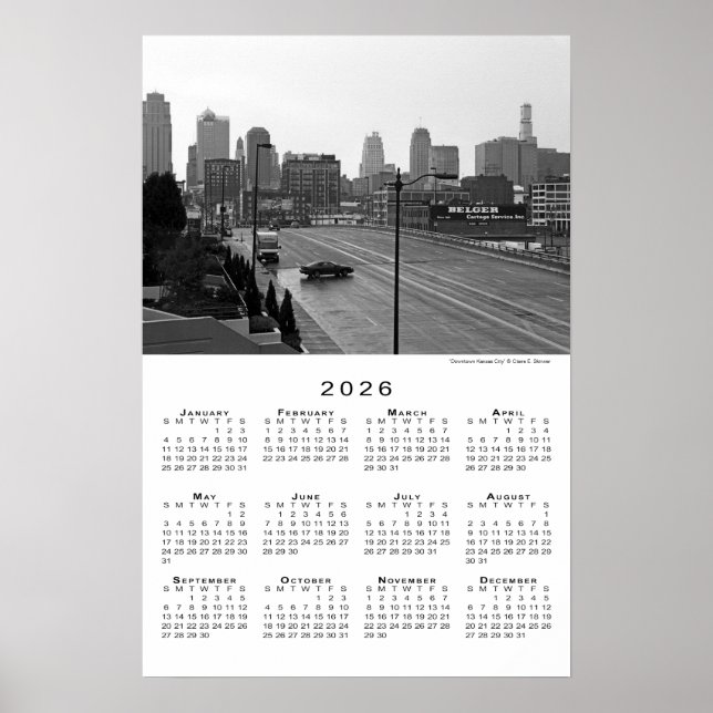 Póster Calendario de Kansas City, Missouri Skyline 2026 (Frente)