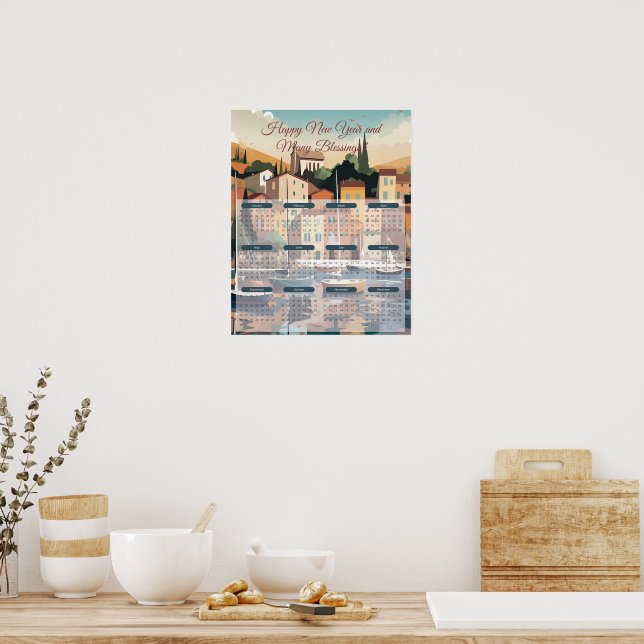 Póster Calendario de la ciudad costera de 2024 (Cocina)