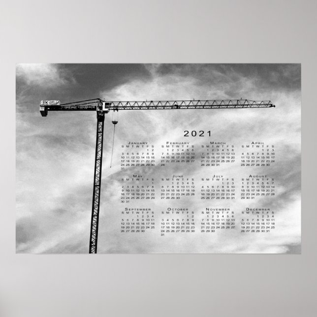 Póster Calendario de la grúa de construcción 2021 (Frente)