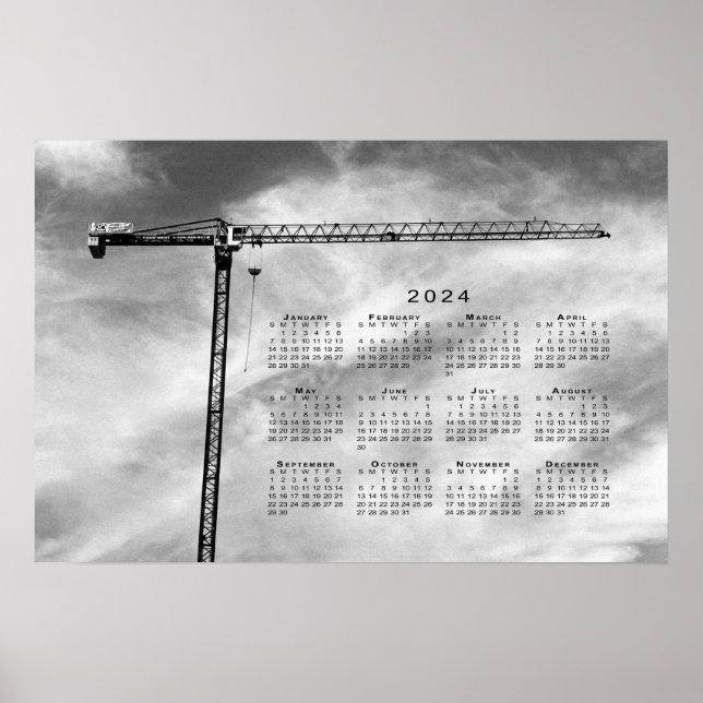 Póster Calendario de la grúa de construcción de Bellas Ar (Frente)