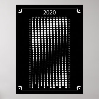 Póster Calendario de la Luna de 2020 - Negro