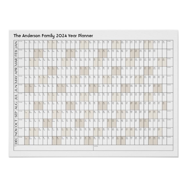 Póster Calendario de la oficina de nombre familiar del pl (Anverso)