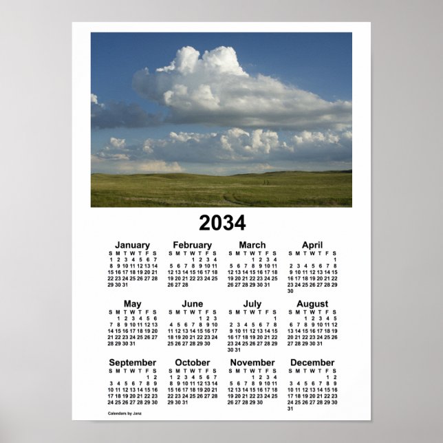 Póster Calendario de las Colinas de Arena de Nebraska 203 (Frente)
