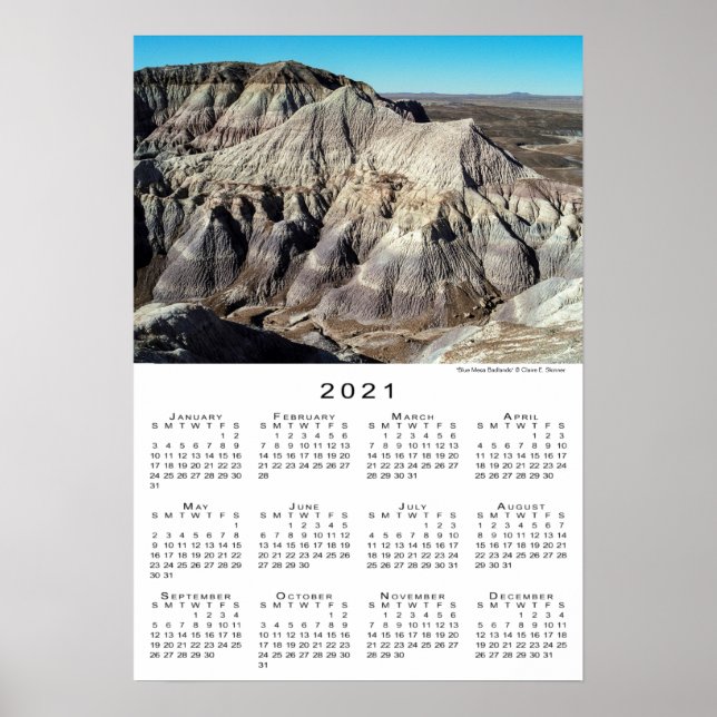 Póster Calendario de las Montañas del Desierto Blue Mesa  (Frente)