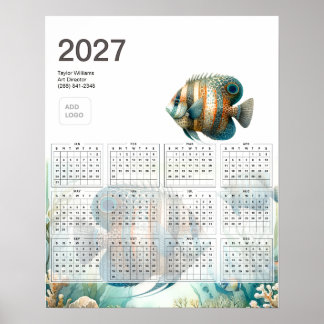 Póster Calendario de Logotipo de Negocio Acuático de Pece