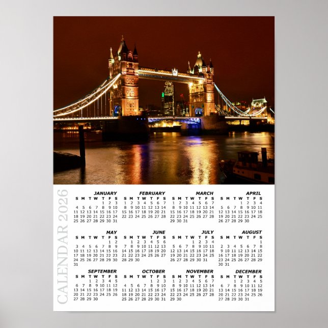 Póster Calendario de Londres 2026, Puente de la Torre por (Frente)