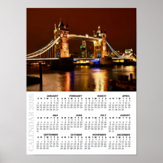 Póster Calendario de Londres 2026, Tower Bridge de Noche 
