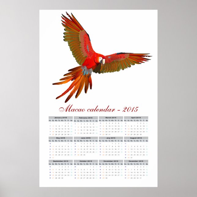 Póster Calendario de loro de Ara macao 2015 (Frente)